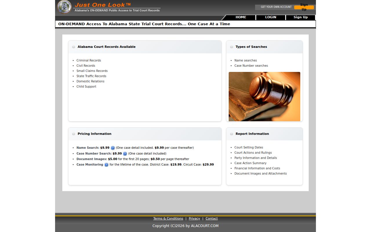 Autauga County court records Alacourt ACCESS search page