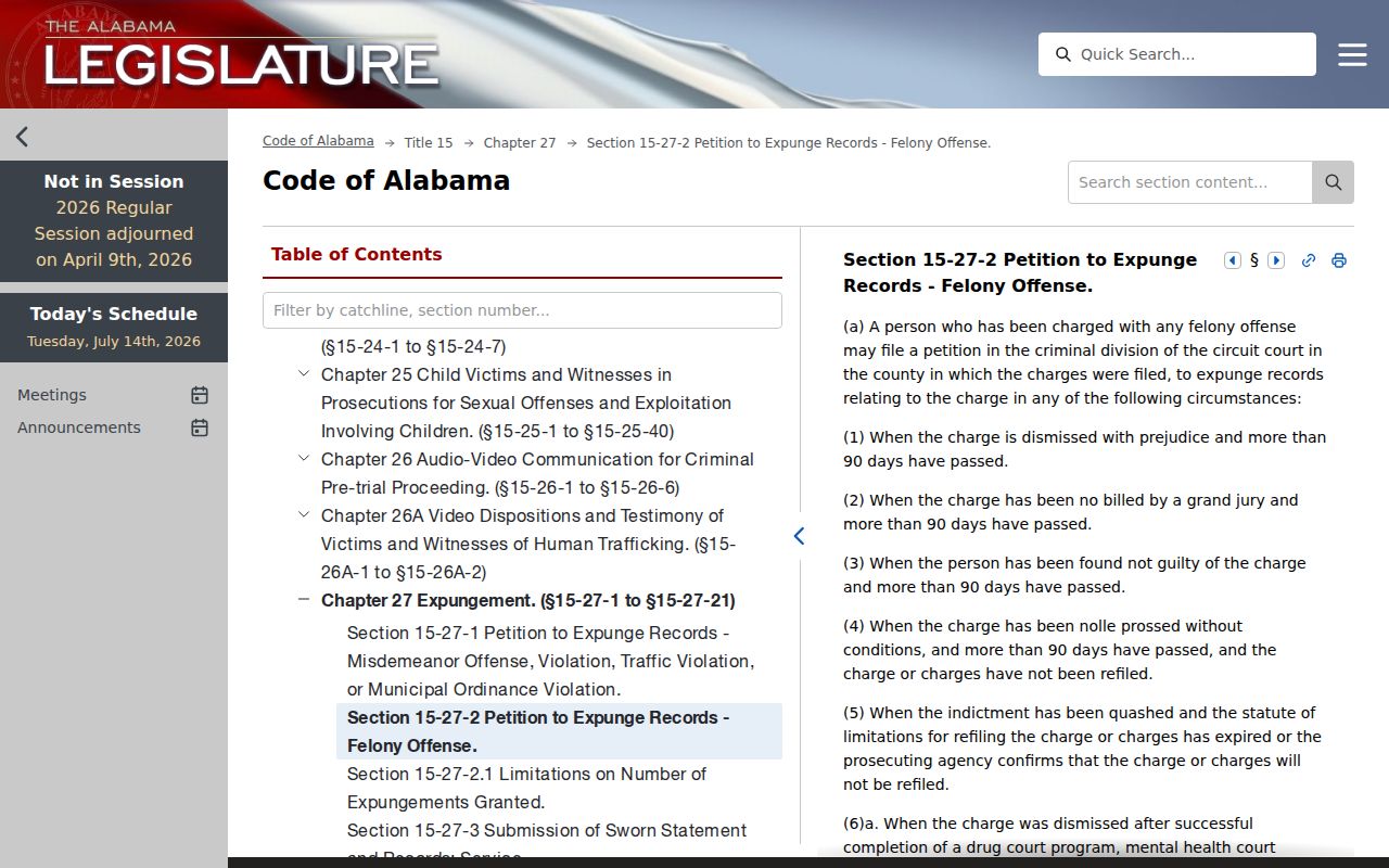 Autauga County criminal court records Alabama expungement eligibility