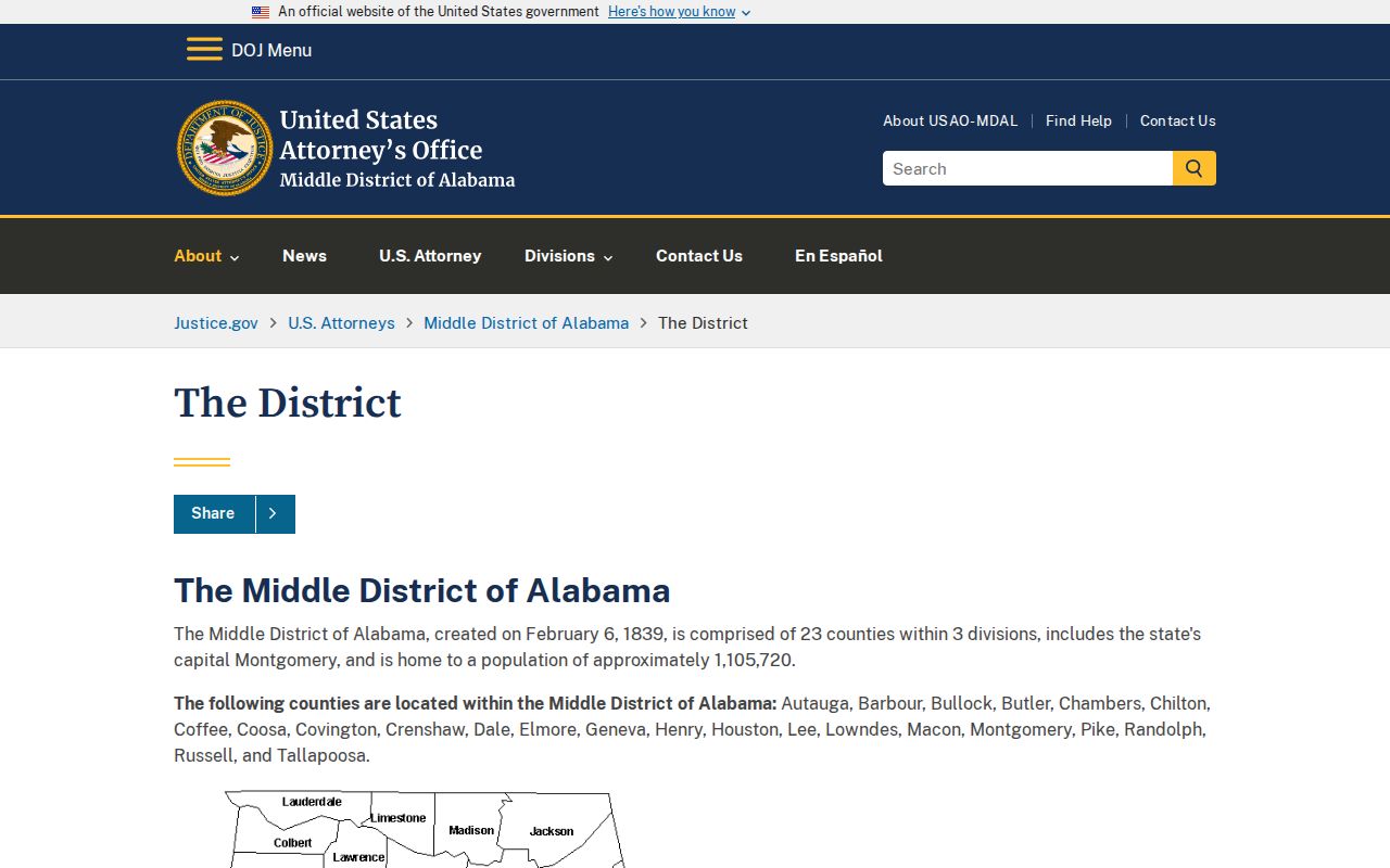 Autauga County criminal court records DOJ district page