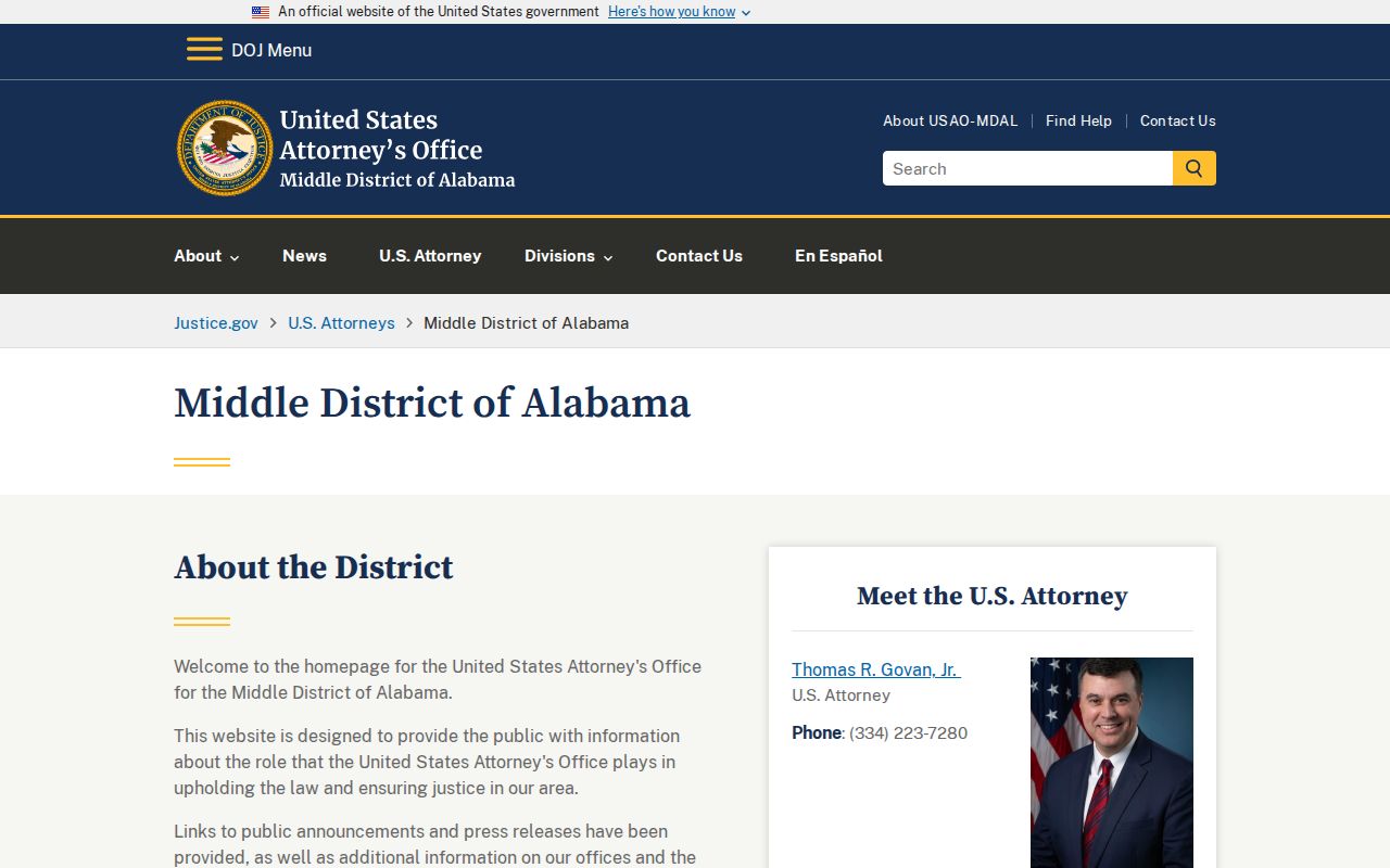 Autauga County criminal court records federal prosecutor context