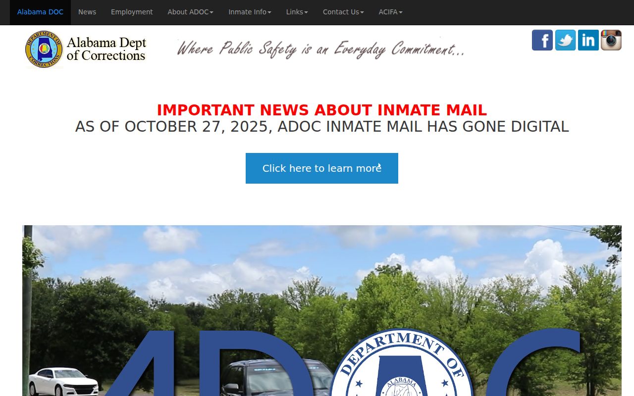 Alabama Department of Corrections homepage