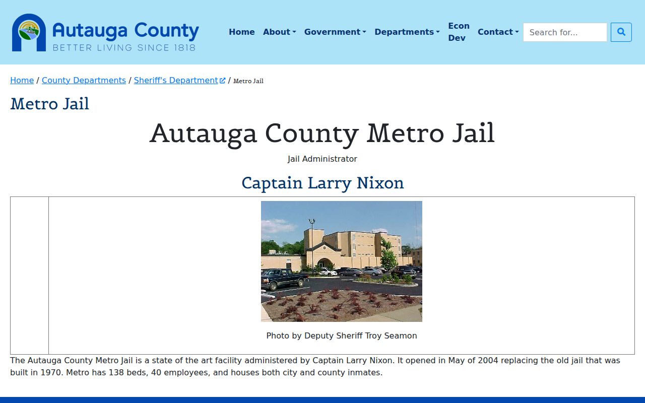 Autauga County Metro Jail page with jail facility information