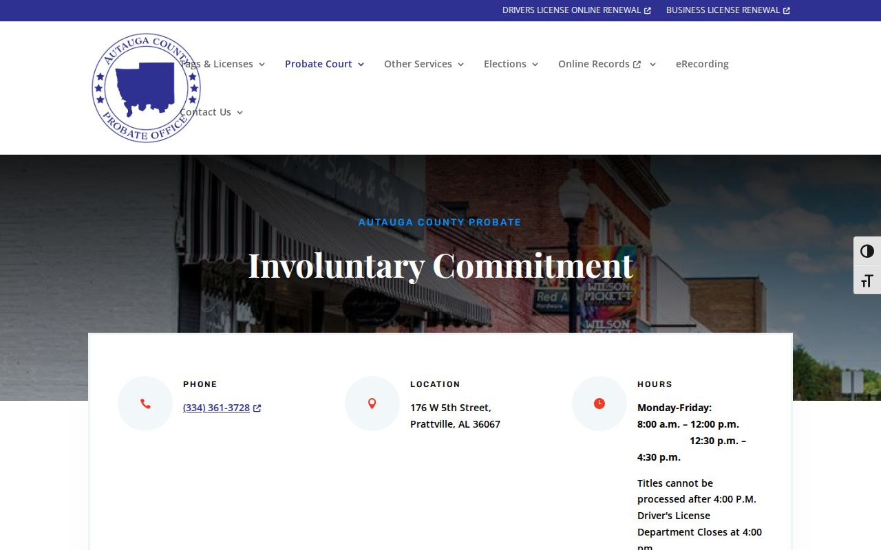 Autauga County probate records involuntary commitment page