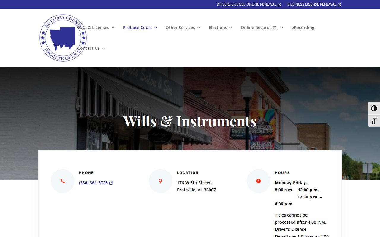 Autauga County probate records wills and instruments page