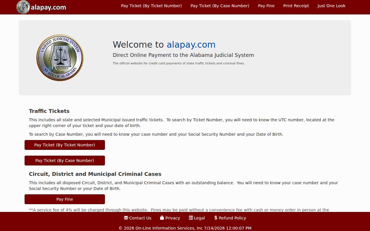Autauga County traffic court records AlaPay online payment page