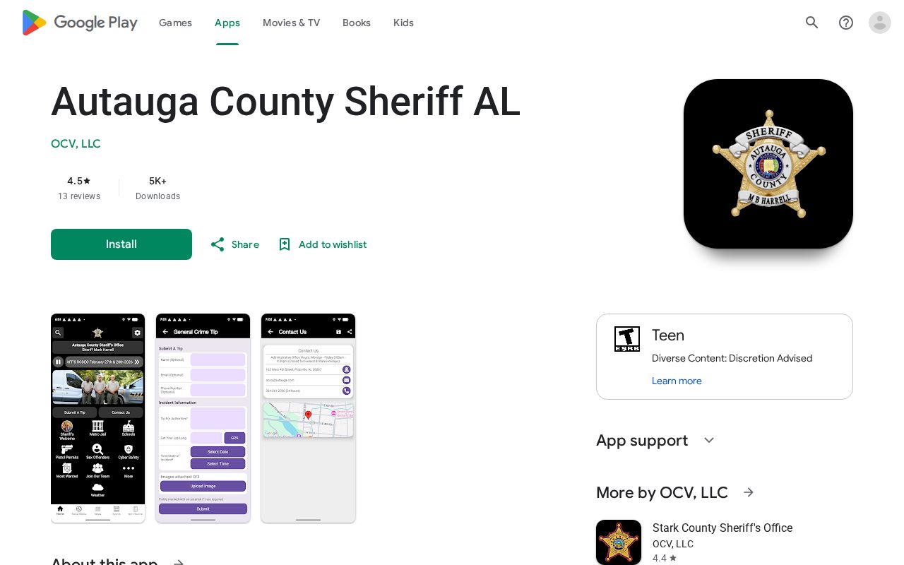 Google Play listing for the Autauga County Sheriff AL app