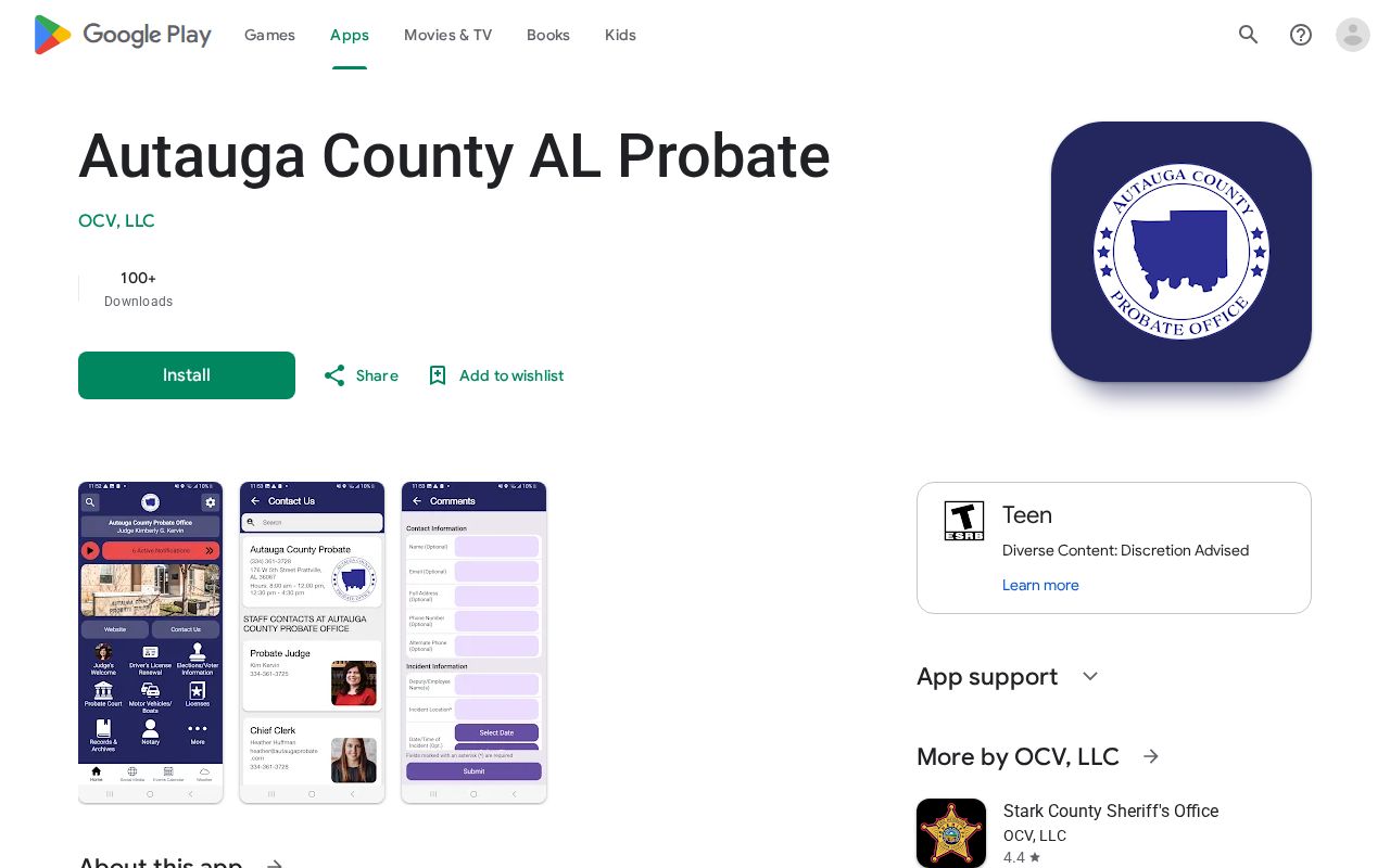 Google Play listing for the Autauga County AL Probate app