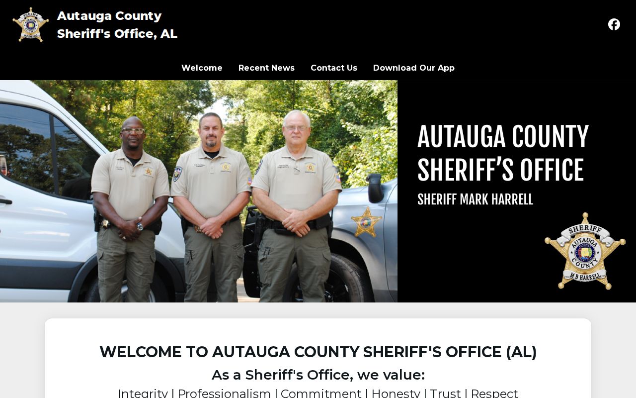 Autauga County Sheriff's Office homepage for warrant contact paths
